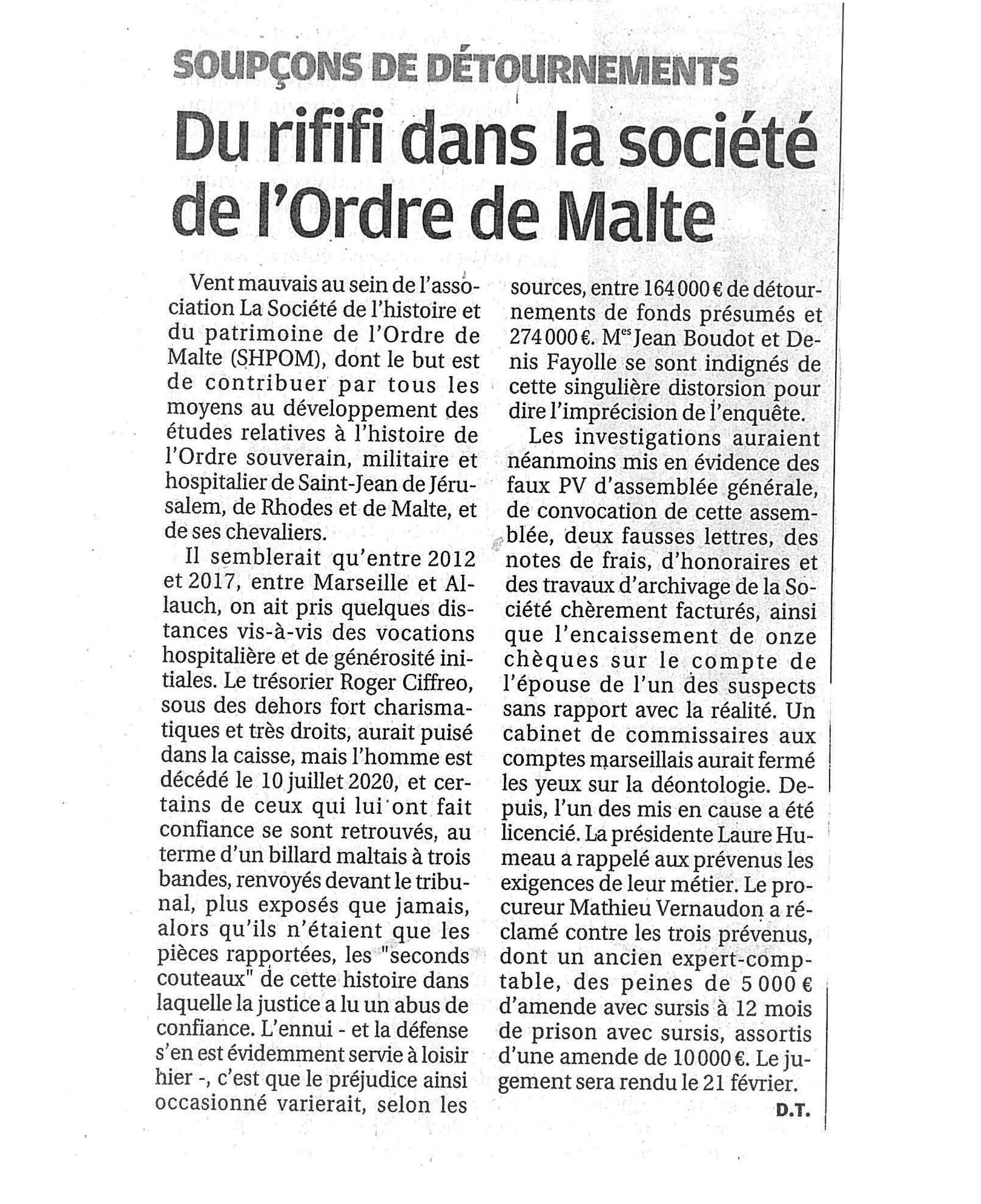 La Provence - TRIBUNAL CORRECTIONNEL DE MARSEILLE AFFAIRE DE FAUX – COMPLICITE D’ABUS DE CONFIANCE – RECEL