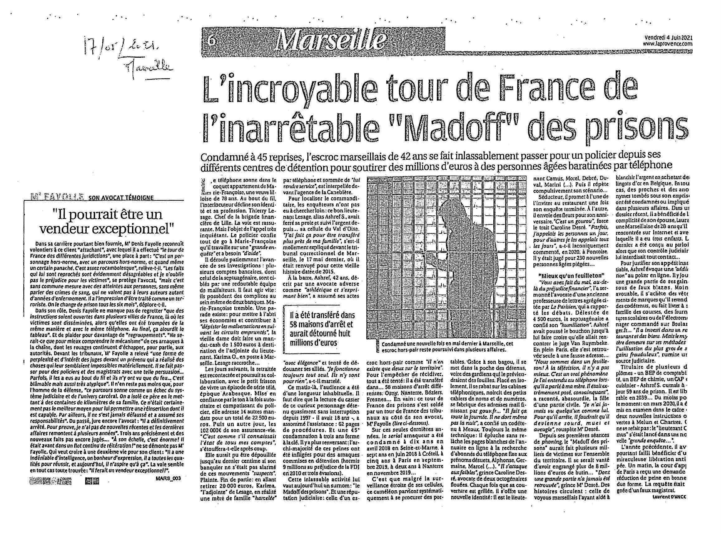 La Provence - TRIBUNAL CORRECTIONNEL DE MARSEILLE - AFFAIRE D’ESCROQUERIE ET USURPATION IDENTITE